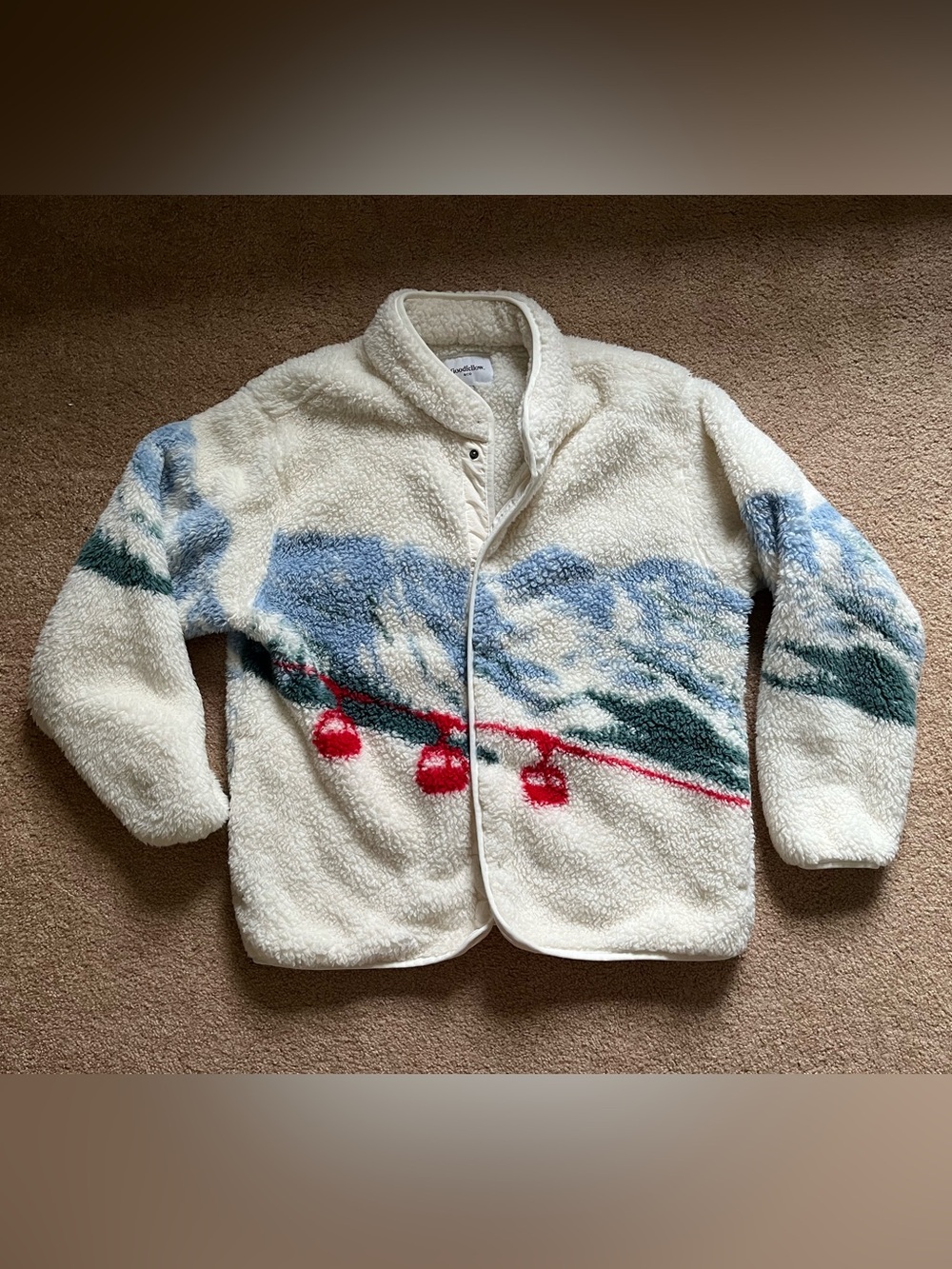 Goodfellow fleece button down jacket unisex L ski print